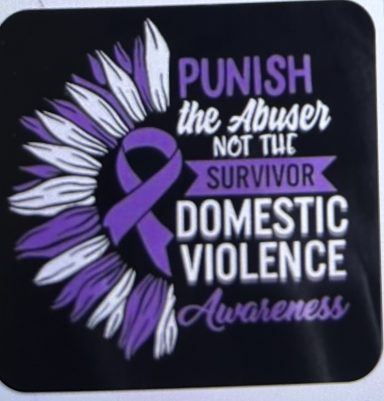 Purple ribbon: Punish the abuser, not the survivor. Domestic violence awareness