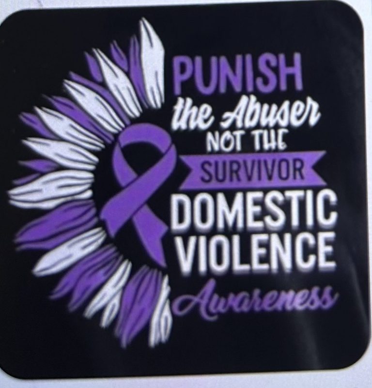 Purple ribbon: Punish the abuser, not the survivor. Domestic violence awareness